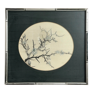 Vintage Chinoiserie Silk Embroidery Cherry Blossom Framed Art