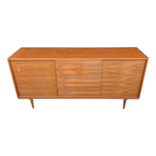 Danish Modern Scandinavian Walnut Credenza – Sliding Doors, Recessed Pulls, Restored For Sale