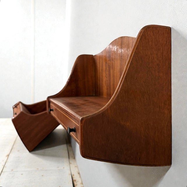 Mid-Century Modern Vintage Danish Wall-Mounted Nightstands in Teak, 1960s, Set of 2 For Sale - Image 3 of 7