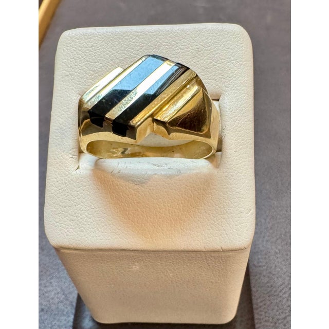 Two Stripes Black Onyx Men's Ring 14 Karat Yellow Gold, Size 11 UNISEX RING 14 K gold 7 Grams, Stamped for 14 K gold This...