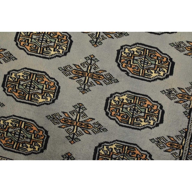 Bokhara Rug 4′ X 6’3” Gray Wool Tribal Hand-Knotted Oriental Carpet For Sale - Image 4 of 11
