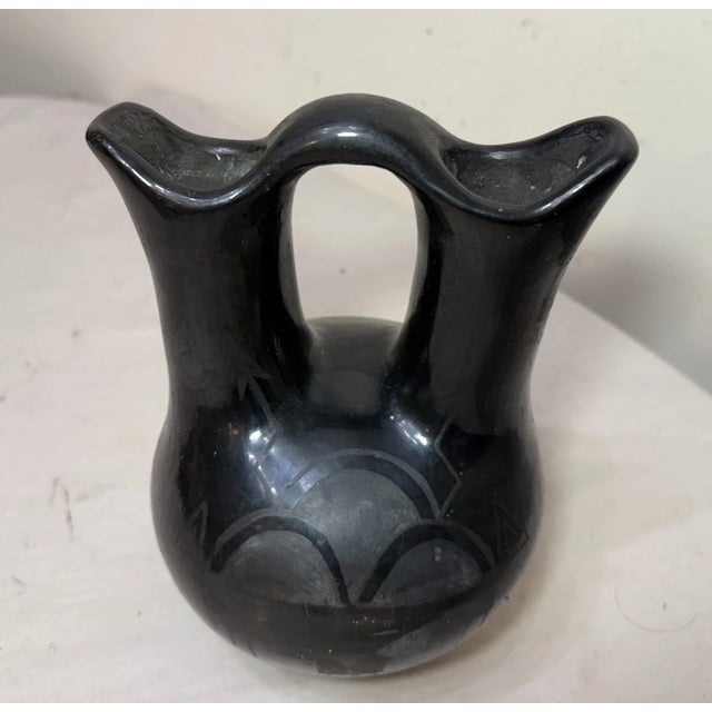 1960s Native American Faustina Gutierrez Santa Clara Pueblo Black Pottery Wedding Jar For Sale - Image 10 of 12