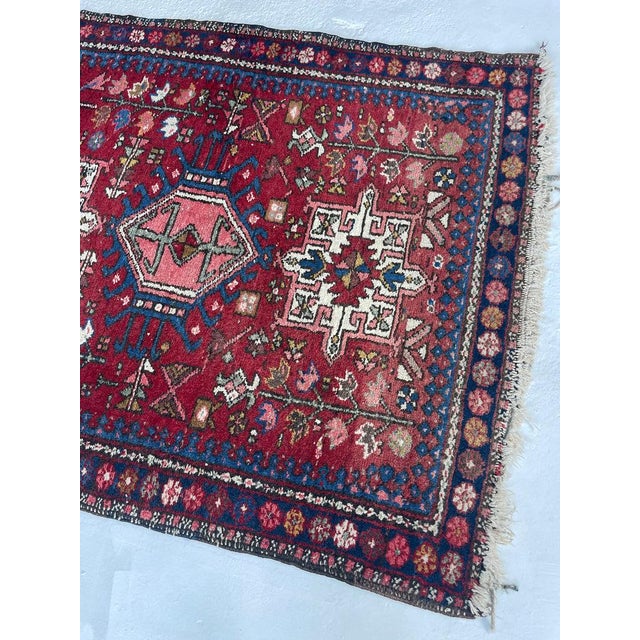 Vintage Persian Tribal Karaja 2 Toned Reds Rug 3.6 x 4.6 For Sale - Image 4 of 6