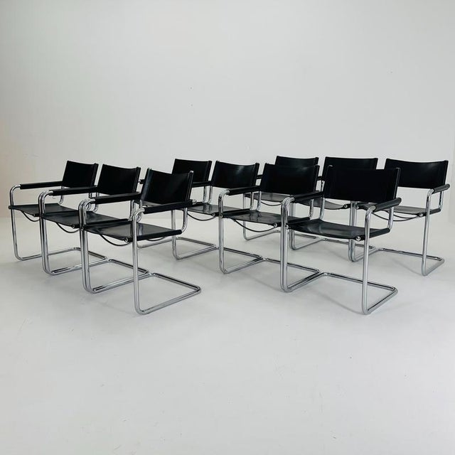 Mid-Century Black Leather Mg5 Cantilever Chair by Mart Stam, Italy, 1980s For Sale - Image 6 of 11