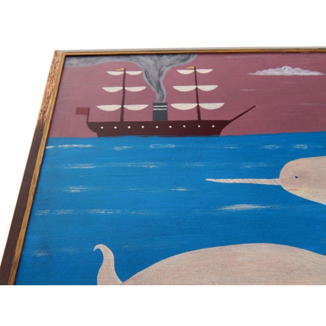 Matt Rix, Naive Style Narwhals and Steamship, Oil on Board For Sale - Image 7 of 12