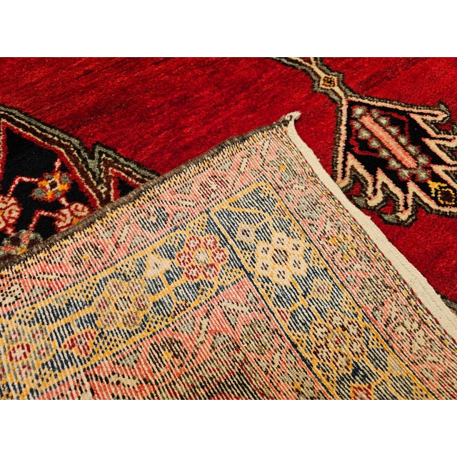 Persian Vintage Persian Mazgalan Area Rug, Hand-Knotted Wool, Geometric Pattern, 5x7, Red & Navy For Sale - Image 3 of 18