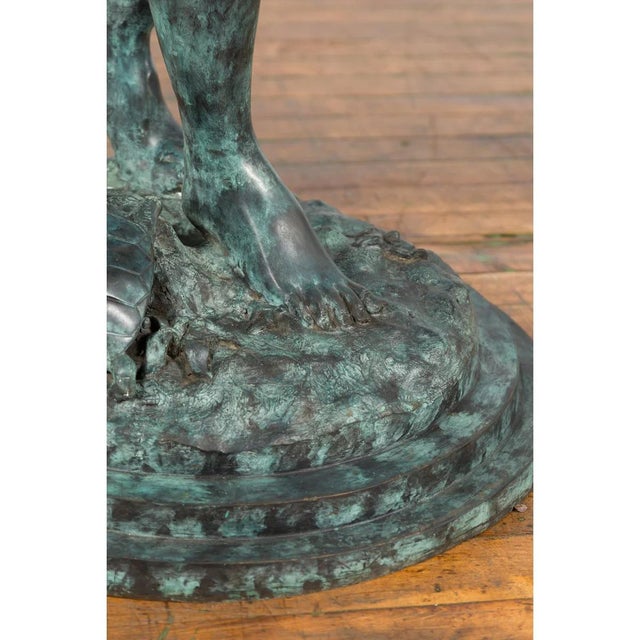 Traditional 1960s Bronze Sea Nymph Fountain with Large Shell and Turtle in Verdigris Patina For Sale - Image 3 of 17