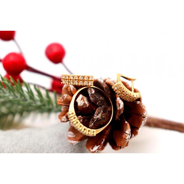 Earrings and Ring in 19.2k Gold with Diamonds, Set of 3 For Sale - Image 5 of 7