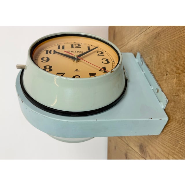 Industrial Vintage Blue Seiko Double-Sided Ships Wall Clock, 1980s For Sale - Image 3 of 18