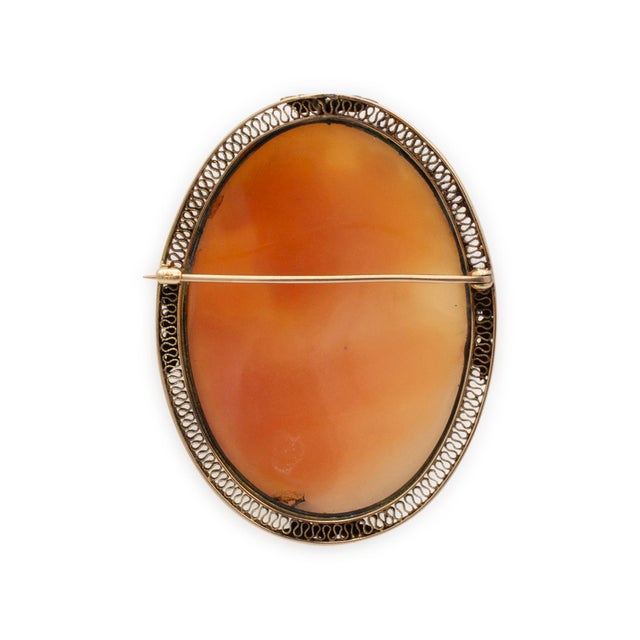 Modern Late 18th Century Victorian Handmade 14k Yellow Gold Large Oval Woman Portrait Cameo Brooch For Sale - Image 3 of 7