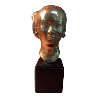 Mid 20th Century Nguyen Thanh Le Brass Sculpture of a Young Woman For Sale