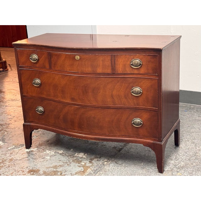 Federal-Style Mahogany Serpentine Three Drawer Dresser, Vintage For Sale - Image 4 of 12