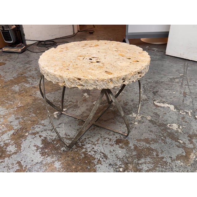 Artisan Made Fossilized Stone Side Table For Sale - Image 4 of 12