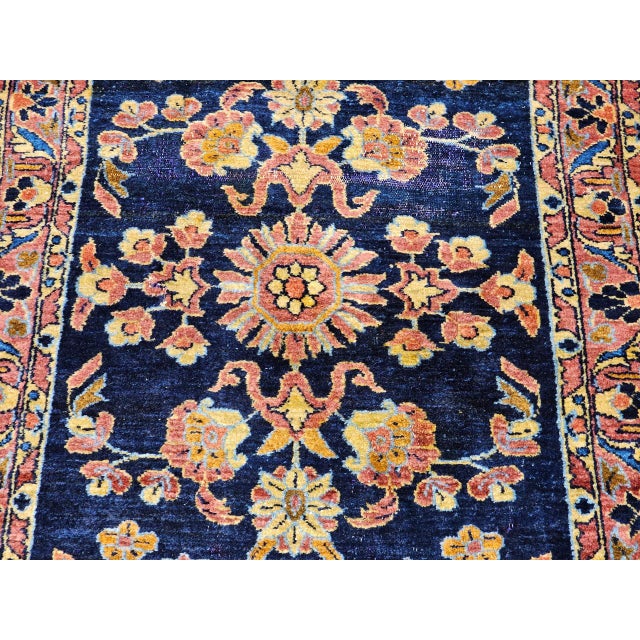 Antique Persian Lilian Runner Rug, Hand-Knotted Wool, Floral Design, Navy & Red, 3x7 For Sale - Image 15 of 15
