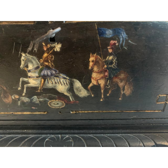 19th Century Carved Black Wood Jewelry Box with Polychrome Decoration For Sale - Image 12 of 13