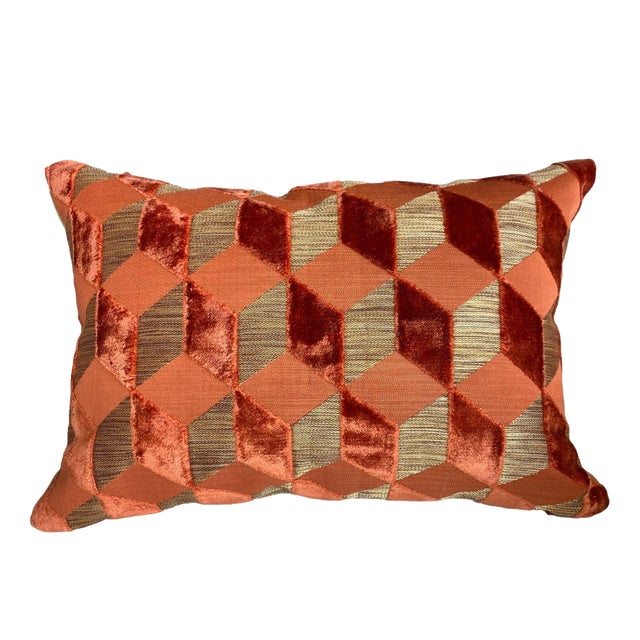 Orange & Tan Geometric Pillow Cover For Sale