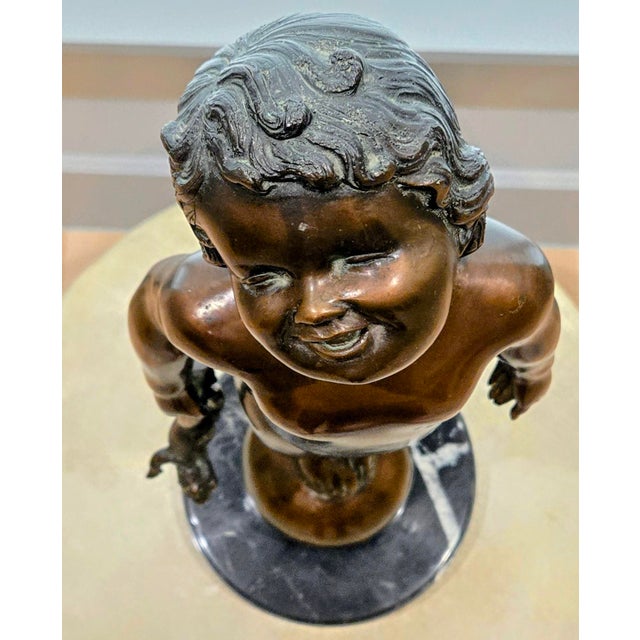 Figurative Vintage “Frog Baby” Bronze Sculpture Reproduction on Black Marble Base – Styled After Edith Barretto Parsons For Sale - Image 3 of 13