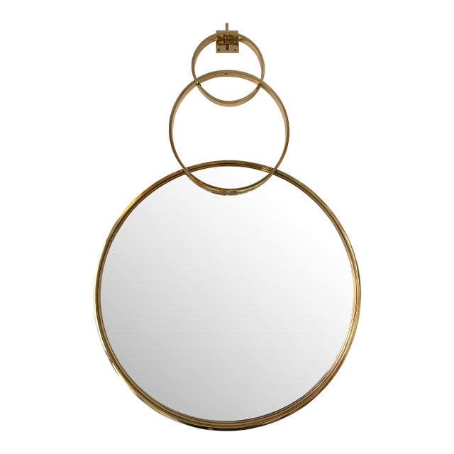 Contemporary Wall Mirror With Brass Circles - Italian Craftsmanship For Sale