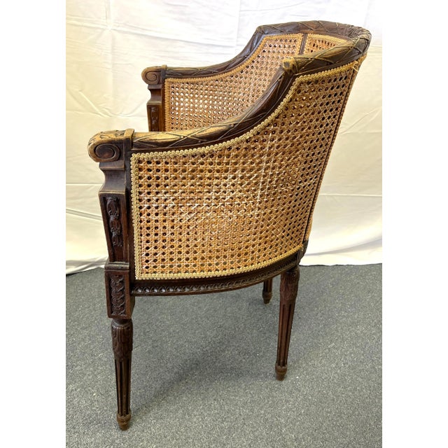 French Early 20th Century French Cane and Carved Wood Occasional Chair For Sale - Image 3 of 13