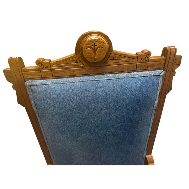 'Desperado Eastlake' 19th Century Rocking Chair Reupholstered in Cowhide and Denim 23" X 23" X 40" For Sale - Image 4 of 10