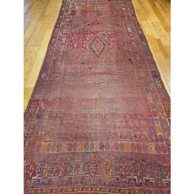 Vintage Moroccan Rug, Hand-Knotted Wool, Geometric Pattern, Soft Red & Yellow, 6’ X 14’ For Sale - Image 10 of 18