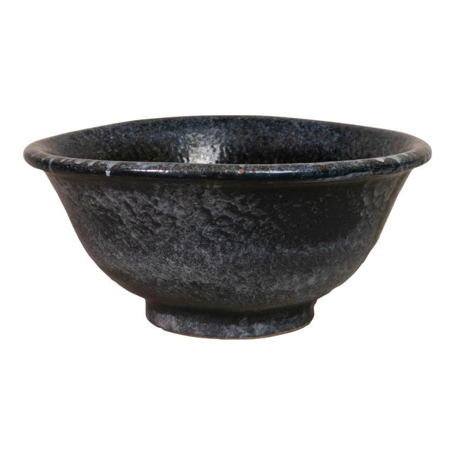 Vintage Wabi Sabi Large Blue Glazed Studio Ceramic Planter For Sale