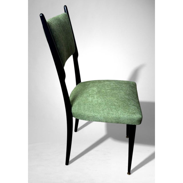 Ico Parisi Style – Set of 6 Ebonized Wood Chairs With Green Upholstery For Sale - Image 10 of 18