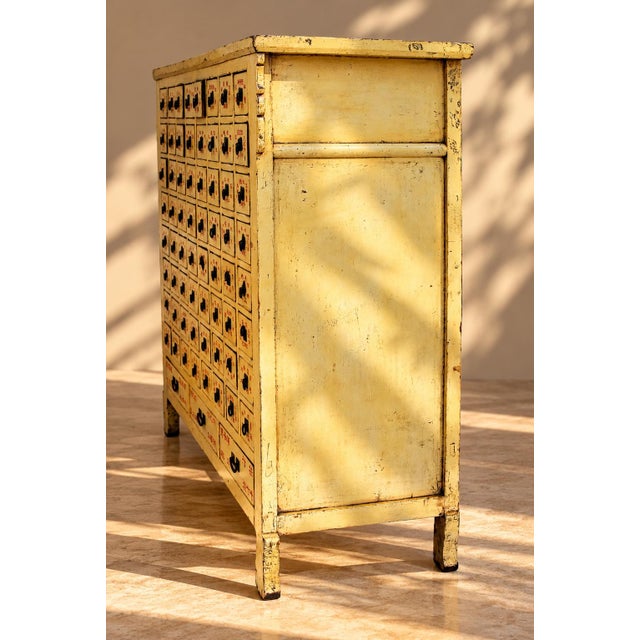 Yellow 19th Century Chinese Apothecary Medicine Cabinet Yellow Lacquer 67 Drawers For Sale - Image 8 of 18