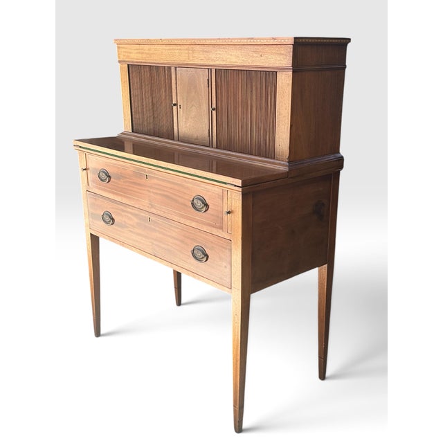 Federal Style Inlaid Mahogany Ladies Tambour Writing Desk & Secretary. For Sale In West Palm - Image 6 of 12