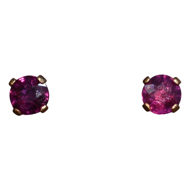 The Gar: Natural Garnet Stud Earrings in Yellow Gold, 2 Pieces For Sale