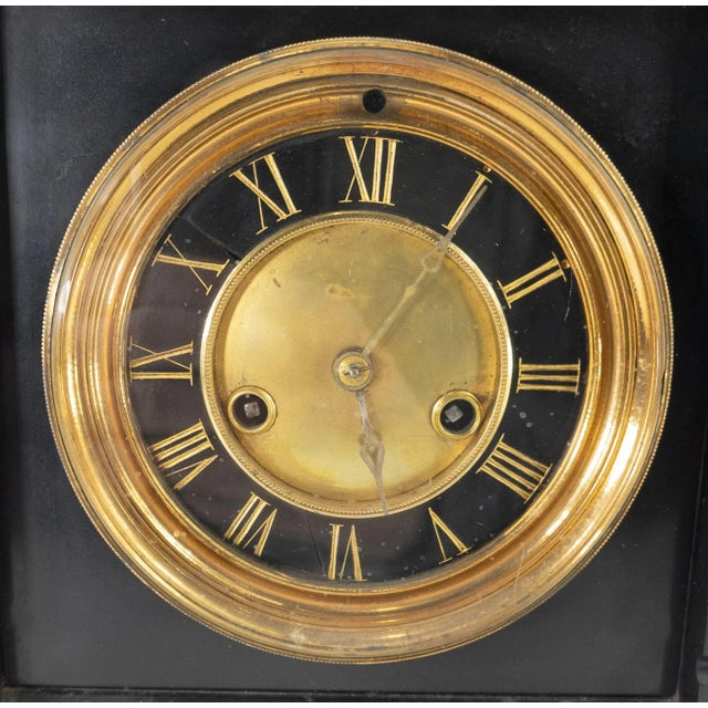 Traditional Late 19th Century Seth Thomas Black Marble Mantel Clock For Sale - Image 3 of 13