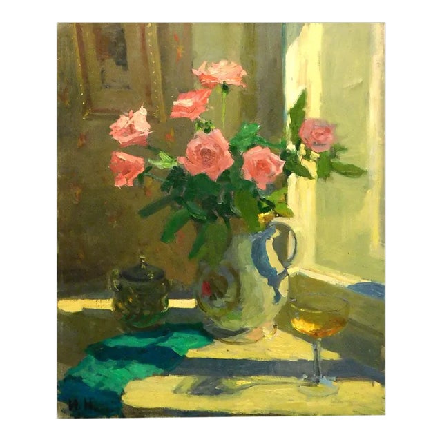 "Pink Rose in a Morning" Igor Nevsky Original Expressionist Oil Painting on Canvas For Sale