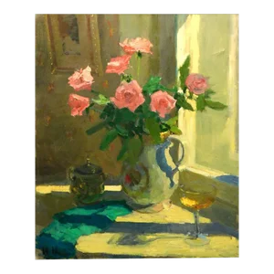 "Pink Rose in a Morning" Igor Nevsky Original Expressionist Oil Painting on Canvas