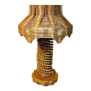 1940s Vintage Arts & Crafts Boho Chic Folk Art Tramp Art Popsicle Table Lamp For Sale