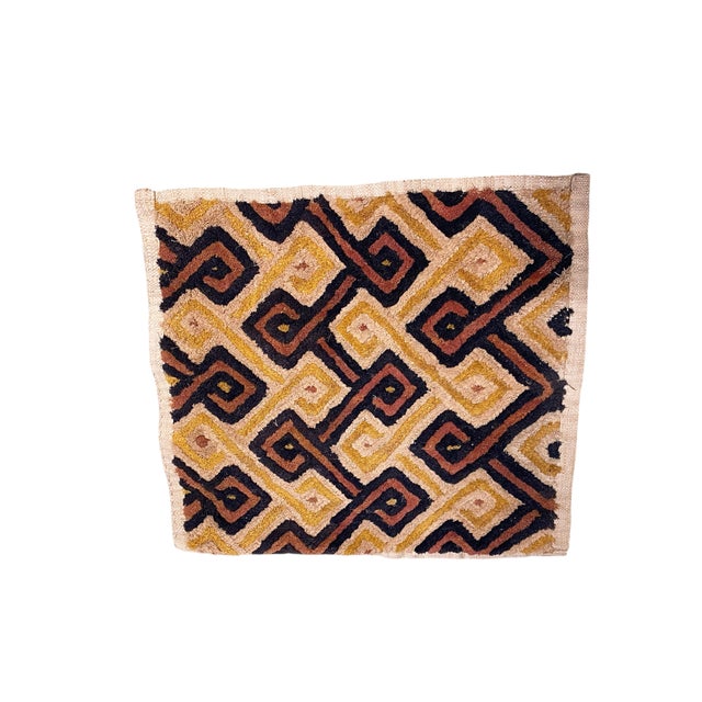Brown Vintage African Tribal Kuba Kasai Velvet Raffia Textile 24" by 23" For Sale - Image 8 of 8