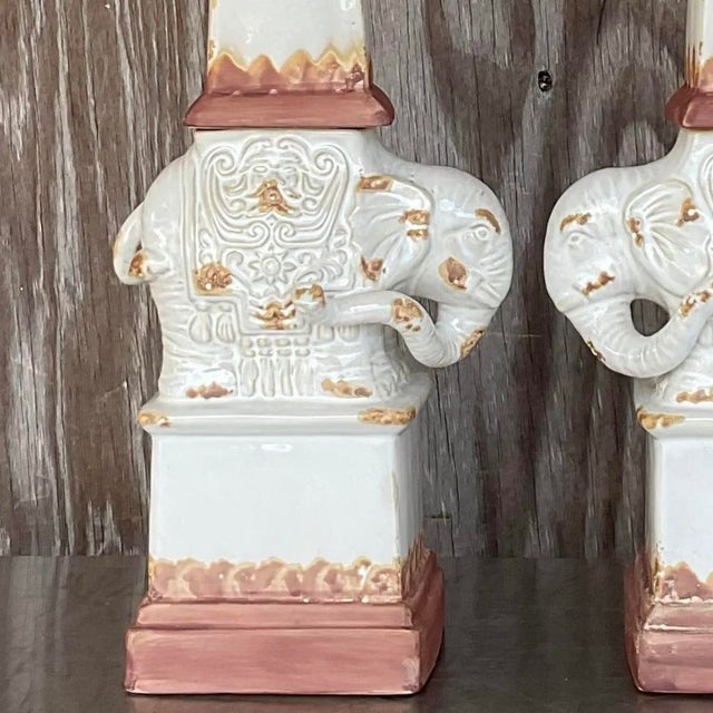 Vintage Boho Glazed Terra Cotta Elephant Obelisks - a Pair For Sale - Image 14 of 14