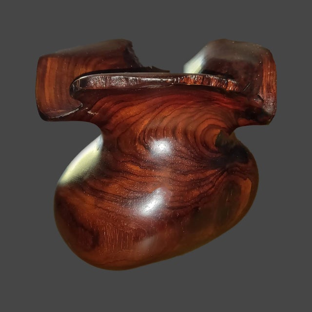 1950s 1950s Vintage Arturo Solano Turned Wood Live Edge Rimmed Artisanal Bowls on Wood Stand- 3 Pieces For Sale - Image 5 of 11