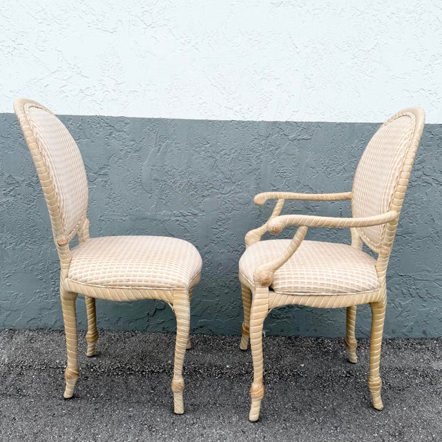 Andre Originals French Provincial Carved Wooden Twisted Rope Dining Chairs by Andre Originals - Set of 5 For Sale - Image 4 of 11