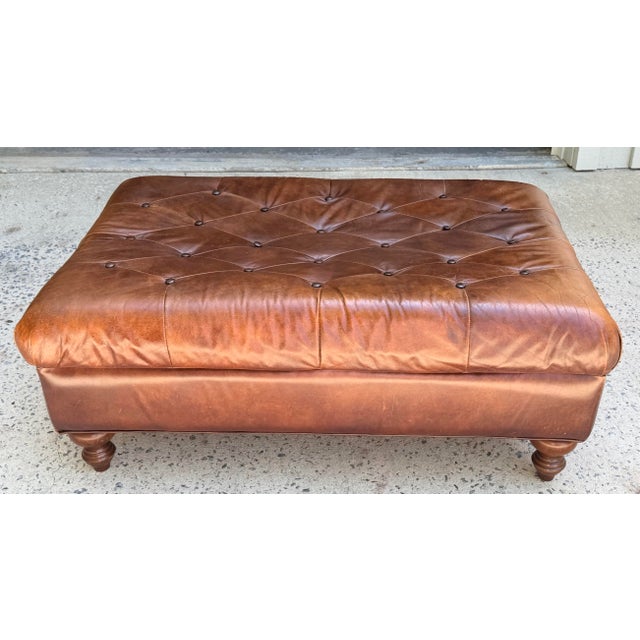 English Vintage Tufted Leather Chesterfield Ottoman For Sale - Image 3 of 11