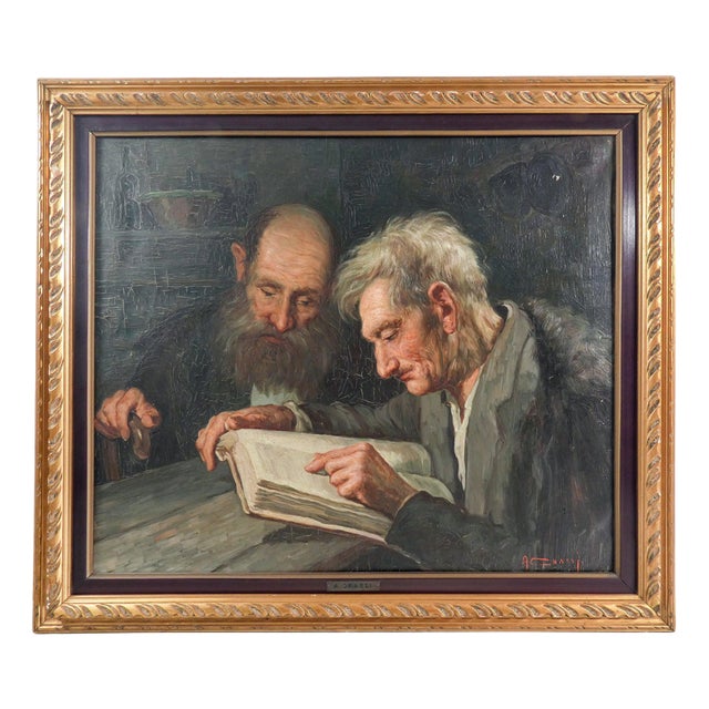 Alfonso Grassi, Elderly Readers, Mid-1900s, Oil Painting on Canvas, Framed For Sale