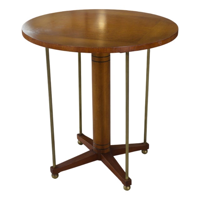 Circular Brass, Elm and Elm Burl Side Table, 1940s For Sale