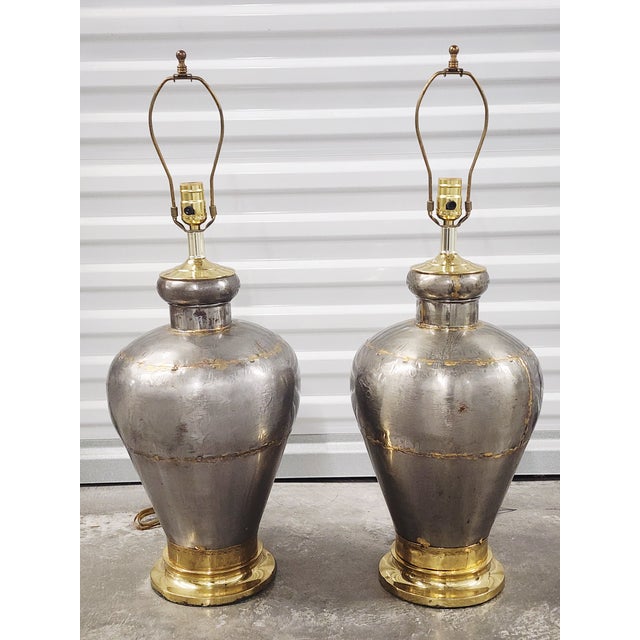 Postmodern Vintage Handcrafted Metal & Brass Table Lamps-a Pair For Sale - Image 3 of 15