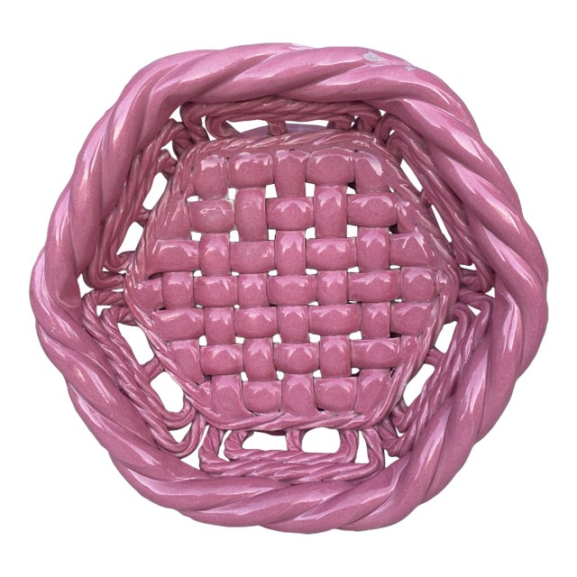 Large Pink French Bowl or Basket Vallauris Circa 1950 For Sale