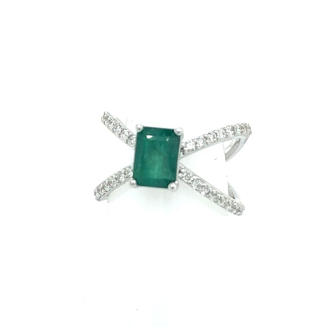 Traditional Natural Emerald Diamond Ring 14k W Gold 1.7 TCW Certified For Sale - Image 3 of 9