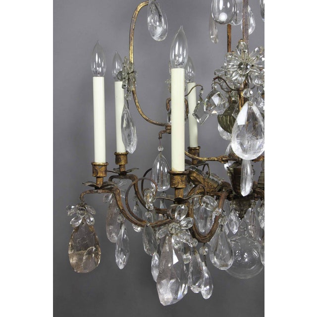 Louis XV Gilded Wrought Iron and Rock Crystal Chandelier For Sale - Image 9 of 11