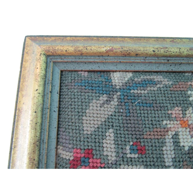 Medieval Lady Falconer Needlepoint Art in Antique Gold Frame Guc For Sale - Image 13 of 18