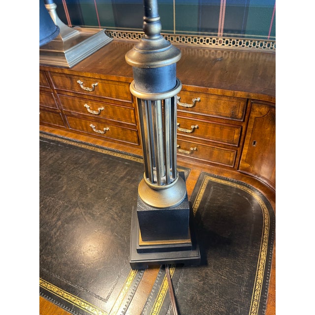 Late 20th Century English Style One-Light Metal Table Lamp With Metal Shade. 31”x11” Painted Black and Antique Brass For Sale - Image 11 of 12