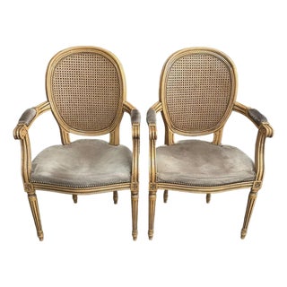 Pair Vintage Fratelli Boffi Italy Cane Back Arm Chairs For Sale