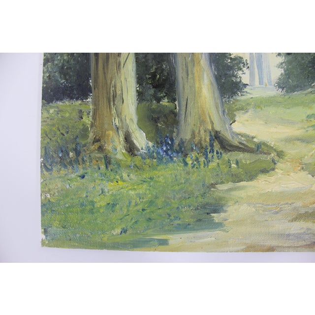 Vintage Landscape Oil Painting, Original Art, Signed by Artist Trees, Path, Rustic Unframed For Sale - Image 6 of 10