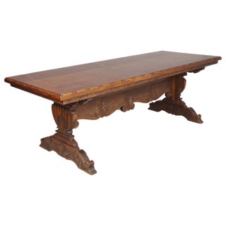 Vintage Renaissance Style Italian Carved Walnut Dining Table by Michele Bonciani-Cascina, 1940s For Sale